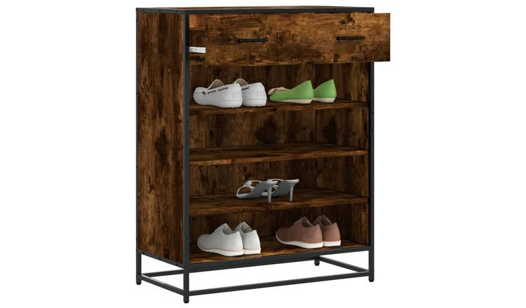 Walplus 4-Compartment Shoe Cabinet - Smoked Oak - 75 x 38 x 97.5 cm