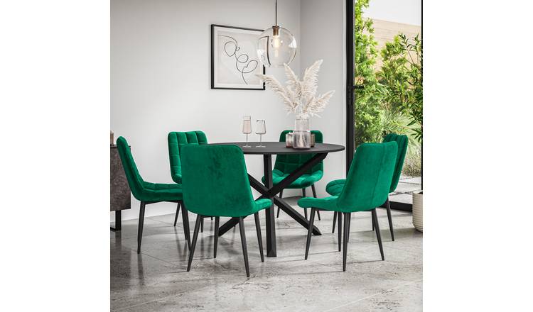 Furniture Online Malvern Nova Black Top Dining Table & 6 Green Chairs