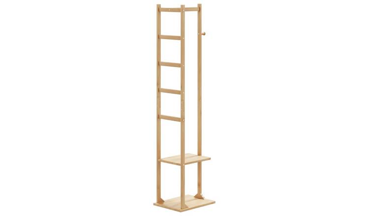 Walplus Bamboo Coat Stand with Hooks and Shelves - 38.5 x 30 x 156 cm