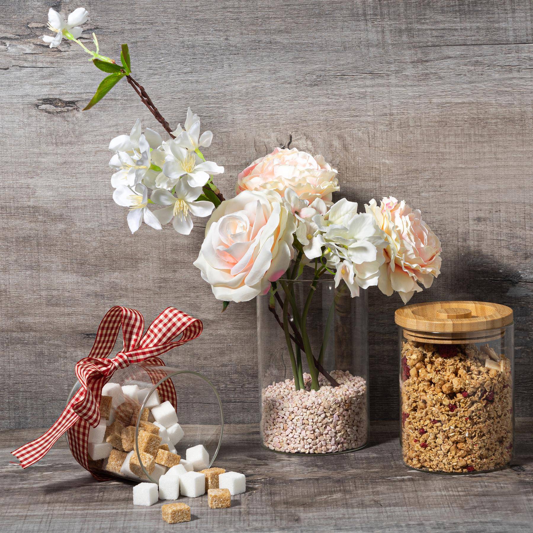 Argon Tableware 5pc Scandi Storage Jar Set with Carved Wooden Lids - Image 4