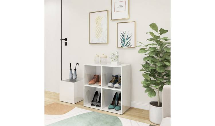 Walplus Engineered Wood Shoe Cabinet - High Gloss White - 105 x 35.5 x 70 cm