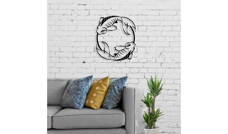 Decortie Metal Wall Art Japanese Fish Metal Hanging Decoration - Black