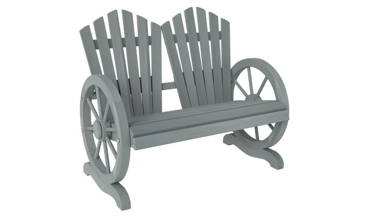 Outsunny 2 Seater Adirondack Garden Bench, Comfortable Fir - Grey