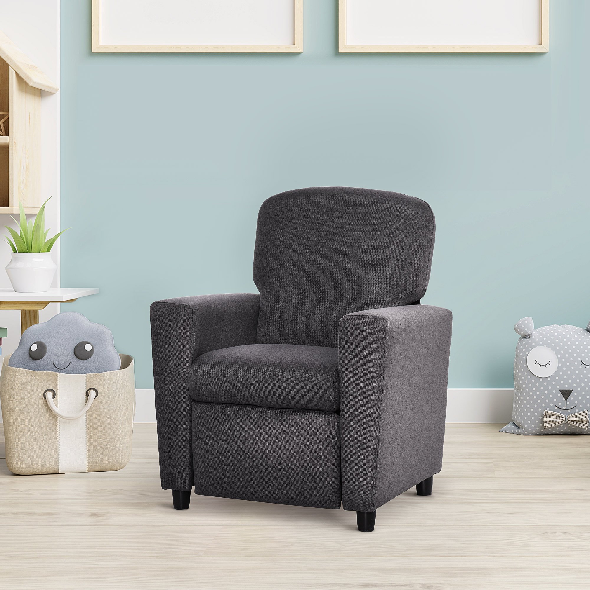 HOMCOM Single Seat Reclining Kids Armchair with Footrest - Grey - Image 2