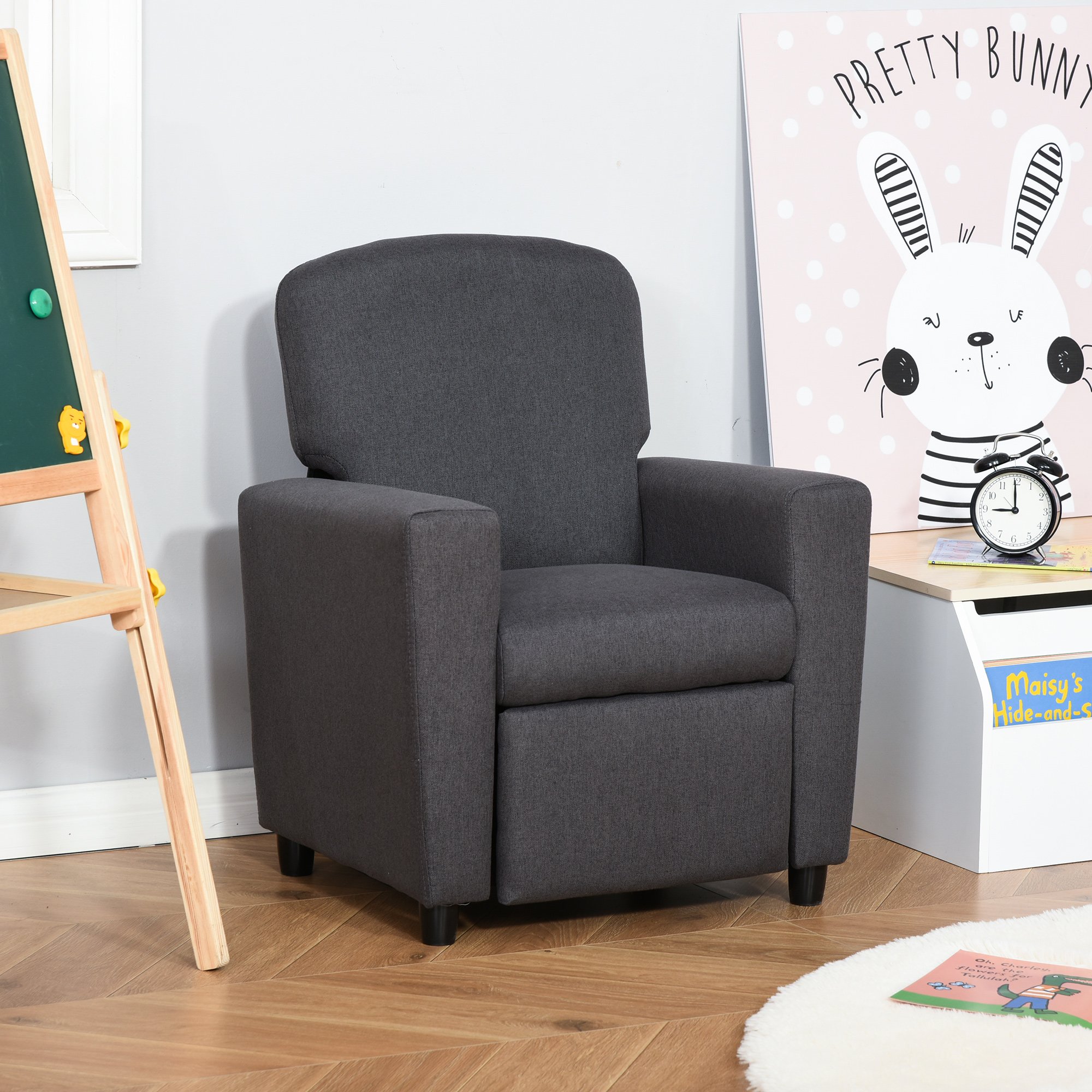 HOMCOM Single Seat Reclining Kids Armchair with Footrest - Grey - Image 3