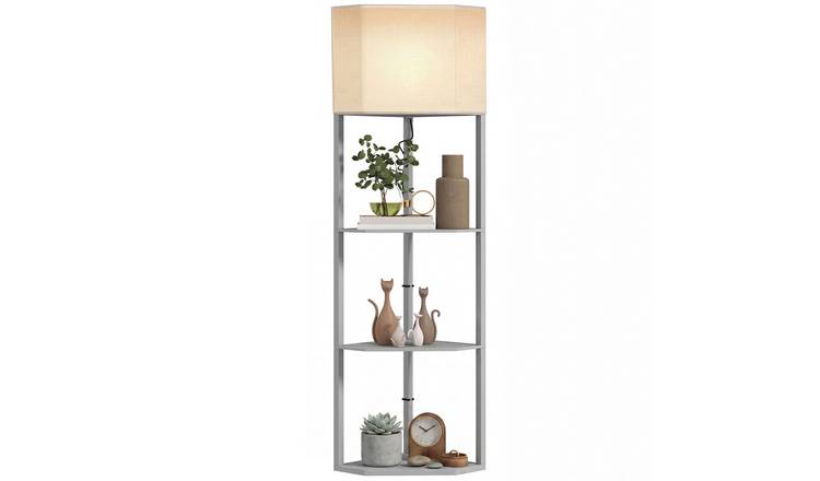 HOMCOM MDF Corner Shelf Floor Lamp - Light Grey