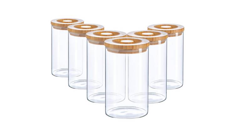 Argon Tableware Scandi Storage Jar with Wooden Lid - Pack of 6
