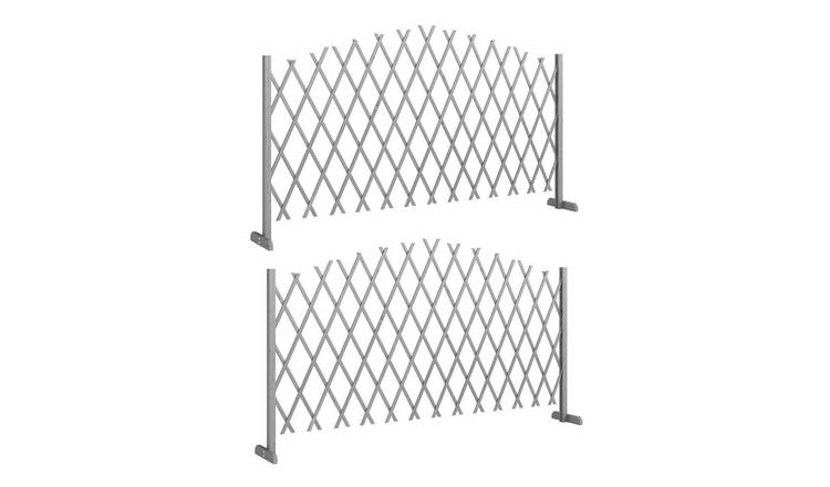 Outsunny 2 Pack Expanding Fence Panels Wooden Garden Fence - Dark Grey