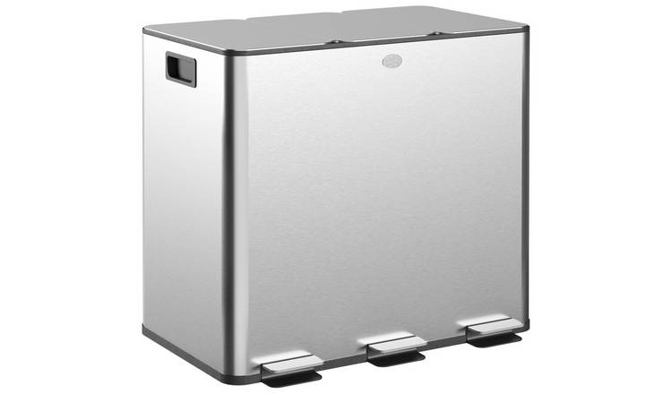 HOMCOM 45L Triple Kitchen Bin with Removable Inner Buckets- Silver