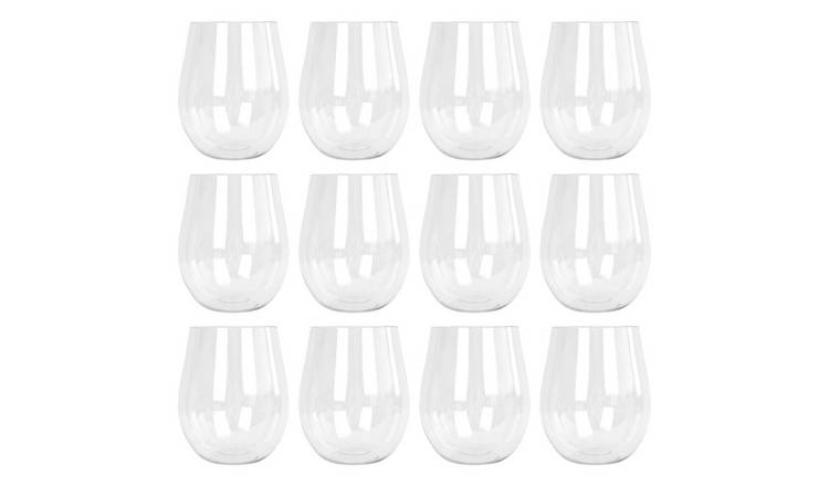 Argon Tableware Reusable Plastic Stemless Wine Glasses - Pack of 12