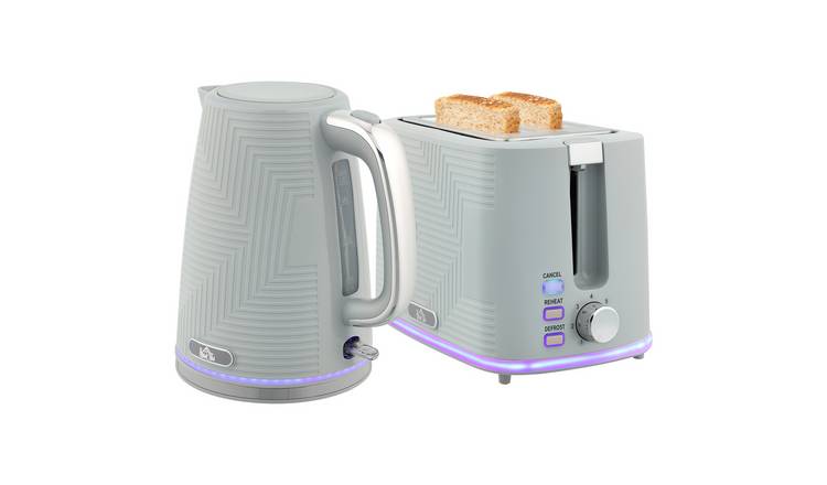 HOMCOM Otter Thermostat Kettle and 2 Slice Toaster with 7 Browning - Grey
