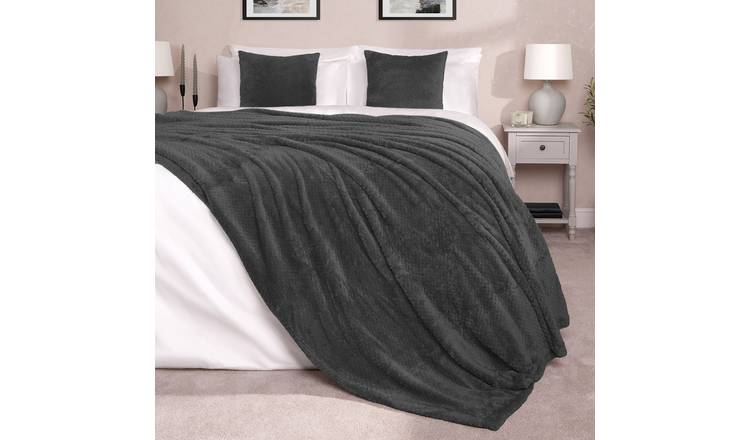 OHS Waffle Fleece Blanket Throw 125 x 150cm - Charcoal