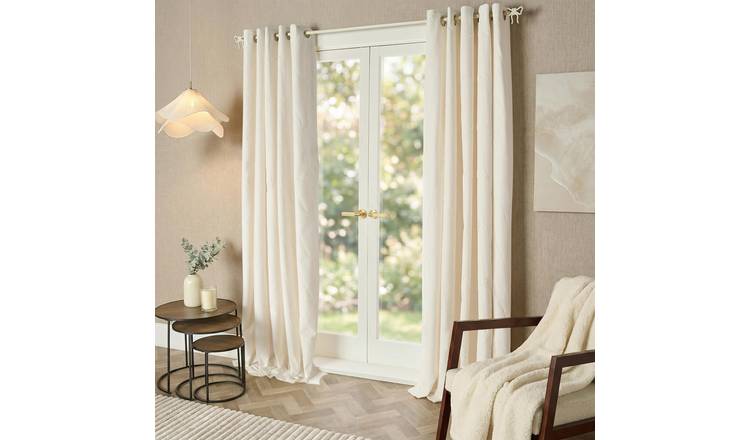 OHS Bow Embossed Eyelet Curtains - 168 x 229cm - Ivory