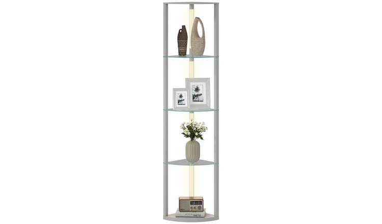 HOMCOM LED Shelf Floor Lamp MDF And Frosted Glass - Grey