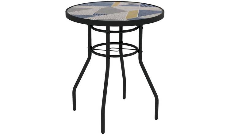 Outsunny Garden Side Table with Tempered Glass Top - Multicolour