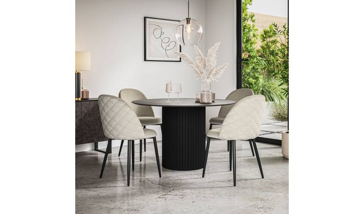Furniture Online Arlo Raye Concrete Top w Blk Legs Dining Table & 4 Beige Chairs