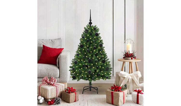 Walplus PVC and Metal Black Ornament Artificial Christmas Tree - Green - 120 cm