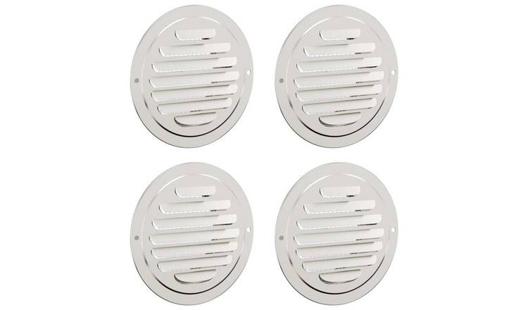 Walplus Pack of 4 100 mm Steel Air Vent Covers - Silver - 14 x 14 x 4 cm