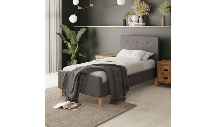 GFW Ashbourne Single Fabric Bed Frame with Mattress - Grey