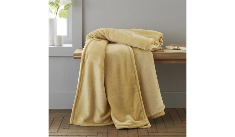 Catherine Lansfield Raschel Velvet Touch Blanket Throw 200 x 240cm - Yellow