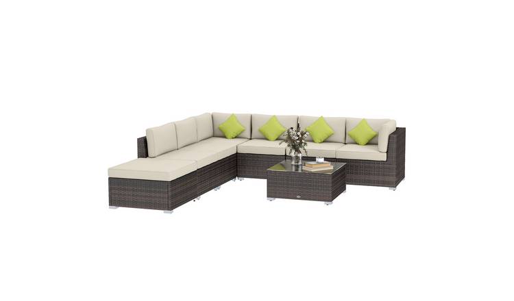 Outsunny 8 Piece Rattan Corner Sofa Set with Wide Deep Seat - Brown