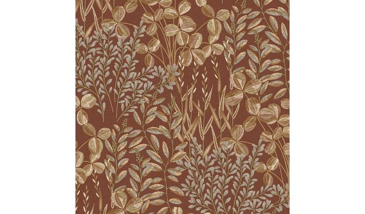 Grandeco Inia Stitched Embroidery Foliage Textured Wallpaper - Terracotta