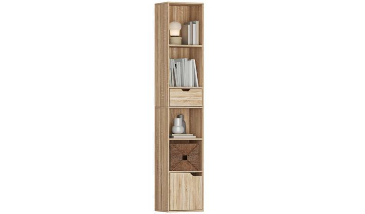 HOMCOM 6 Tier Modern Narrow Storage Bookcase - Natural Wood