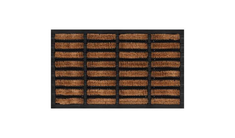 Walplus 32 mm Thick Rectangular Coir Patterned Door Mat - Black and Brown - 45 x