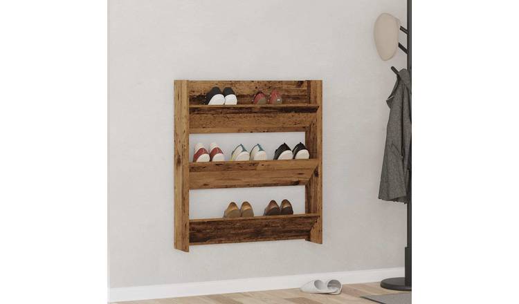 Walplus Engineered Wood Wall Shoe Cabinet - Old Wood - 80 x 18 x 90 cm