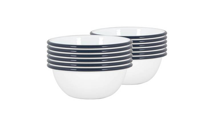 Argon Tableware White Enamel Bowls - Navy - Pack of 12