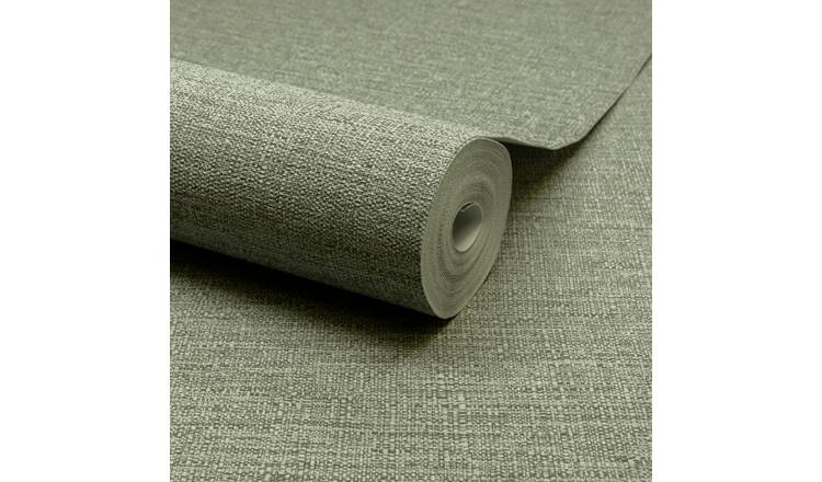 Grandeco Telma Slubbed Fabric Hessian Textured Luxury Wallpaper - Sage Green