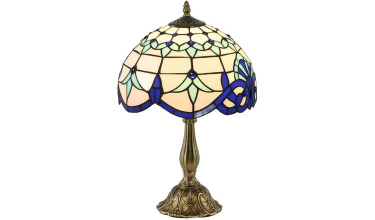 HOMCOM Tiffany Handmade Stained Glass Table Lamp - Blue