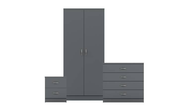Vida Designs Riano Bedroom Set (Bedside, 4 Drawer Chest, 2 Door Wardrobe)-Grey