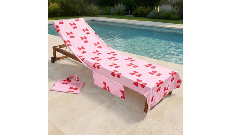 OHS Cherry Bows Microfibre Beach Towel in a Bag - Pink