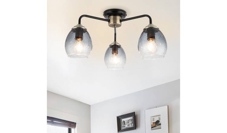 Cosylyte Malanda 3 Light Modern Smoky Glass Ceiling Light - Matt Black base