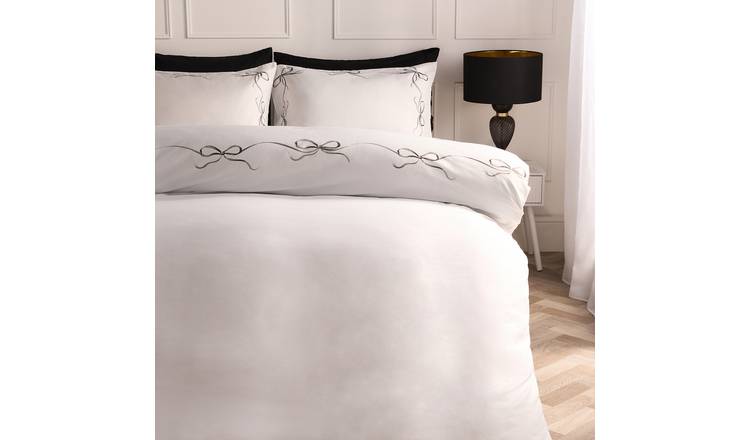 OHS Bow Border Bedding Set Microfibre Duvet Cover Set Black/White - King