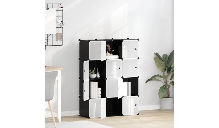 Walplus 12-Cube Plastic Storage Cube Organiser - Black - 94.5 x 31.5 x 124 cm