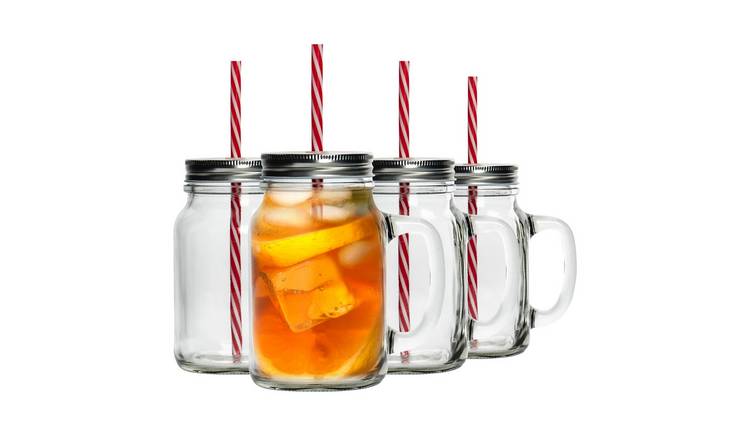 Rink Drink Mason Drinking Jar Glasses with Straws - Pack of 4