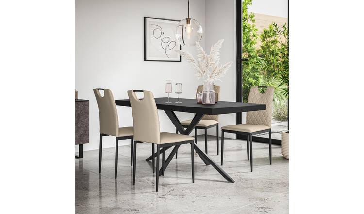 Furniture Online Donni Monza Black Top Dining Table & 4 Beige Chairs