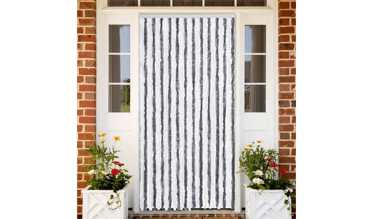 Walplus Chenille Fly Door Curtain - Grey and White - 100 x 230 cm