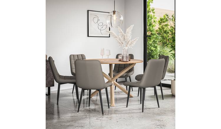 Furniture Online Malvern Nova Oak Table Dining Table & 6 Grey Chairs