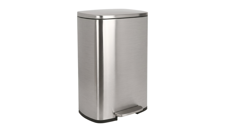 Harbour Housewares Square Stainless Steel Kitchen Pedal Bin - 50L - Brushed