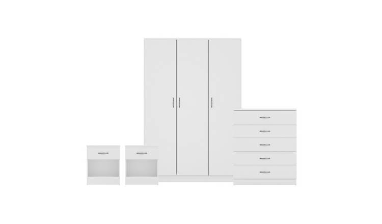 Vida Designs Riano Bedroom Set (Bedsides, 5 Drawer Chest, 3 Door Wardrobe)-White