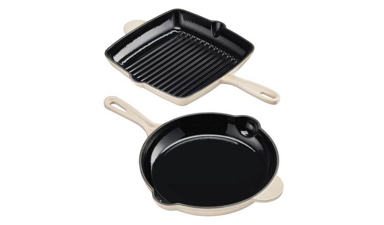 Cooks Professional 2 Piece Cast Iron Frying Pan and Skillet Set - Ivory