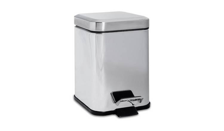 Harbour Housewares Square Bathroom Pedal Bin - 3 Litre - Chrome