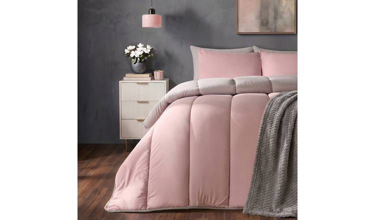 OHS Reversible 10.5 Tog Coverless Duvet Set Bedding Blush/Grey - Double