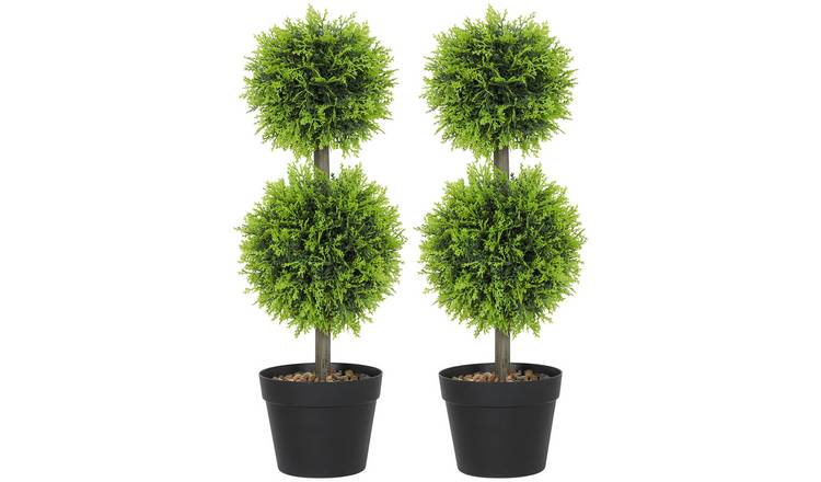 HOMCOM Set of 2 Artificial Topiary Ball-shaped Boxwood Trees - Green