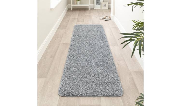 The Rugs Grey Washable Plain Nonslip Shaggy Runner High Pile Rug - 67 x 150cm