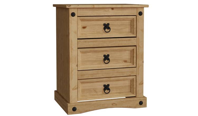 Vida Designs Corona 3 Drawer Bedside Chest - Pine