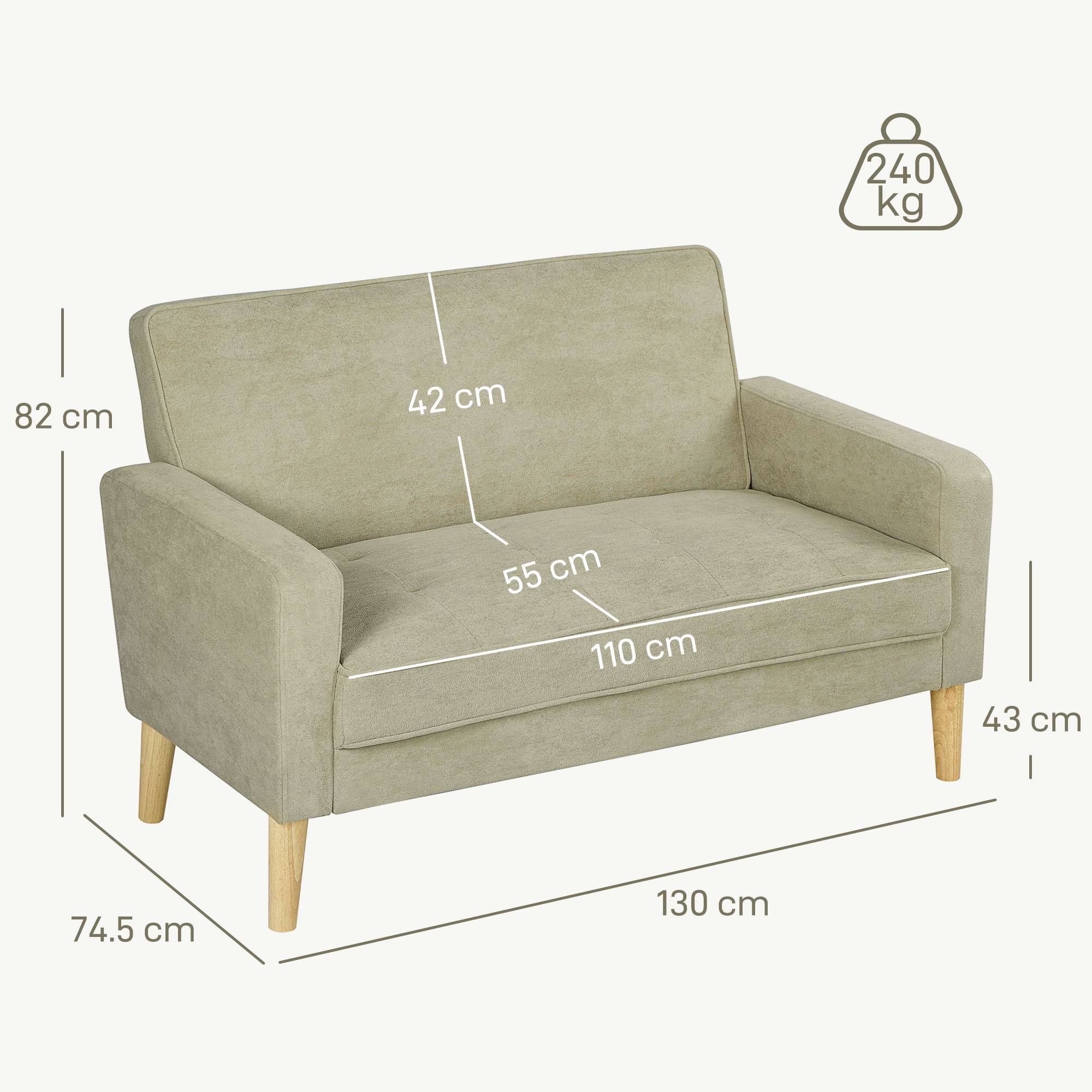 HOMCOM 2 Seater Velvet Modern Sofa with Rubber Wood Legs - Beige - Image 7
